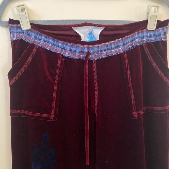 ECCENTRIC SYMPHONY VELVET BURGUNDY BOOT LEG LOUNGE PANTS BOHEMIAN - Picture 3 of 7
